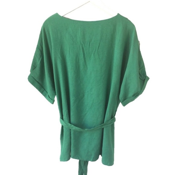 🌸New🌸 Kd.Beautiful Belted Linen Blouse XXL Green - Picture 4 of 4